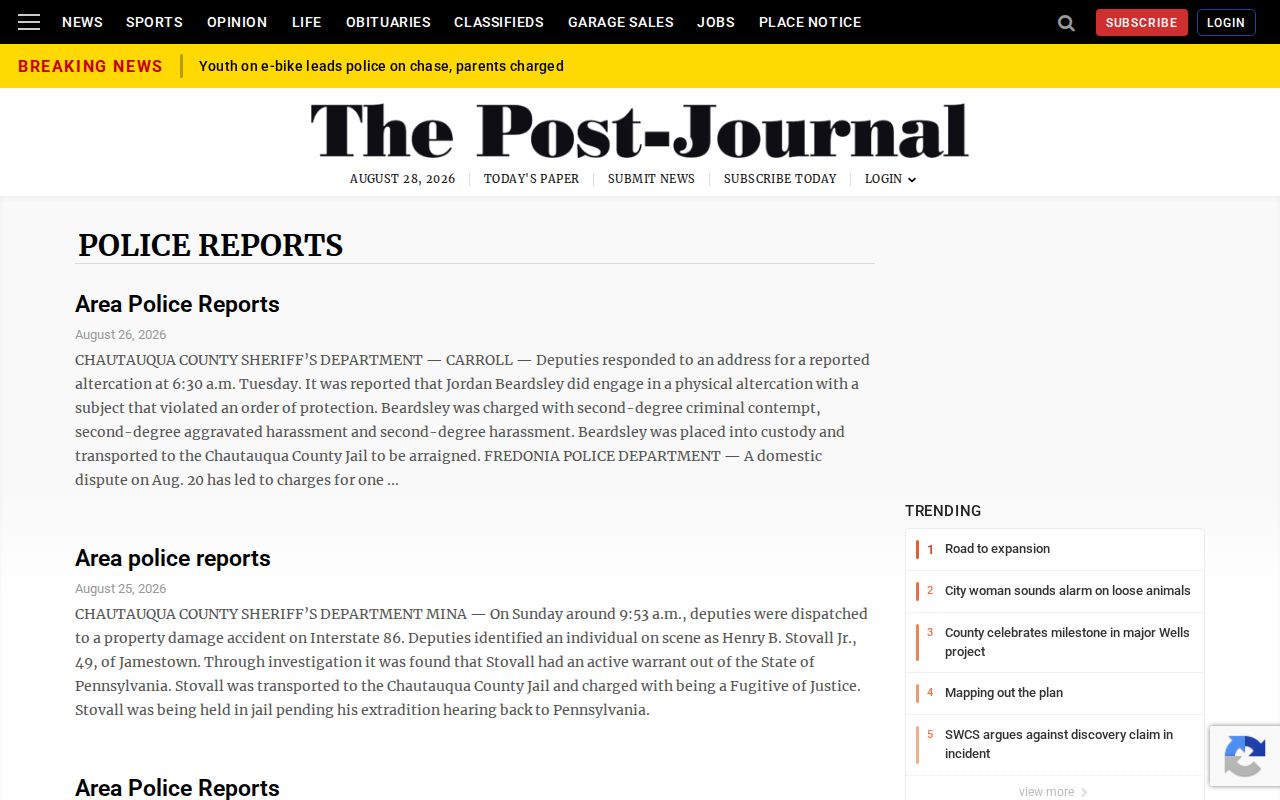 Chautauqua County crime news police report source interface