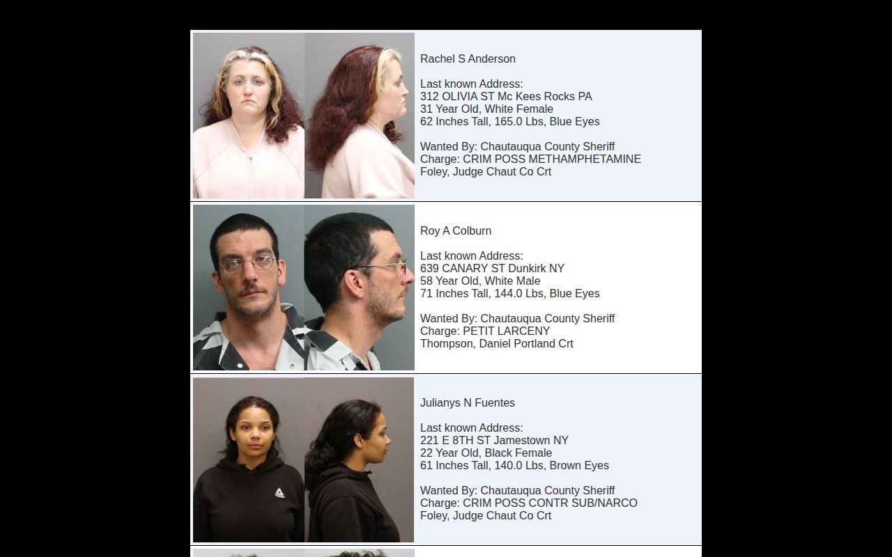 Chautauqua County official wanted-person record interface